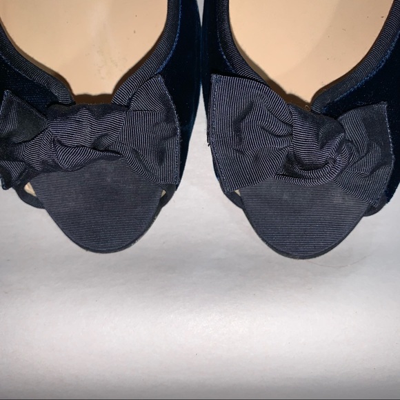CHRISTIAN LOUBOUTIN size 40 dark blue SILK VELVET peep toe ballet flats - Picture 3 of 9